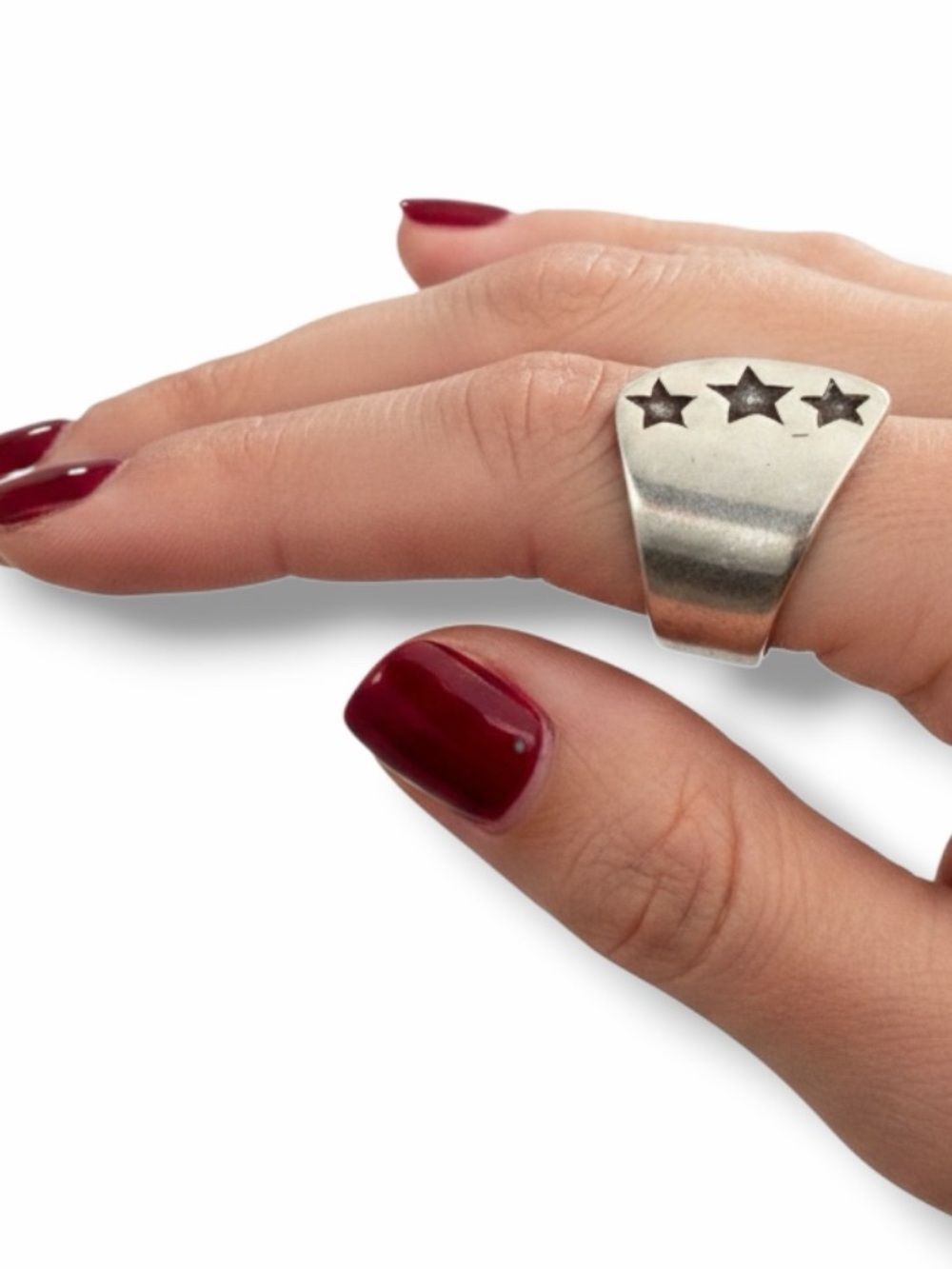 Vintage Silver Matte Shield Three Star Tapered Wide Ring Size 8
